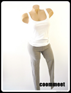 Fehér-szürke, bordázott felsős, pöttyös leggings alsós pizsama (36-38) << lejárt 8741940 77 fotója