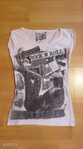 Candy Couture designer csajos rock'n'roll mintás karcsúsított fehér póló, fölső, 152 << lejárt 4746369 83 fotója