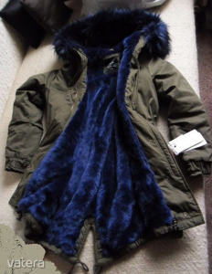 kék szőrmés kapucnis szőrme bélelt prémes katona zöld BERSHKA téli kabát keki khaki pa << lejárt 3650798 2 fotója