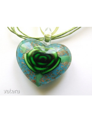 Szív alakú zöld virágos muránói üveg nyaklánc << lejárt 702188
