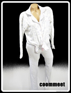 Fehér alapon szürke mintás, virágos/csíkos, puha, gombos pizsama (XL) << lejárt 4306152 46 fotója