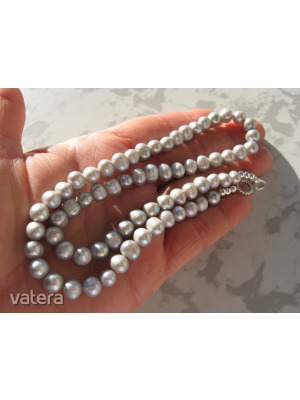 ezüst szürke kerek természetes igazgyöngy gyöngy nyaklánc 51 cm << lejárt 755285