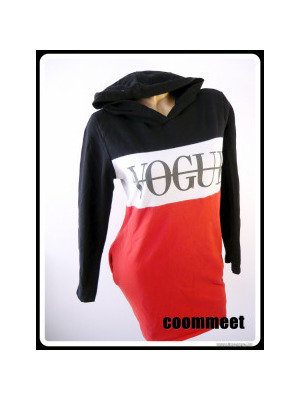 Vogue fekete-piros, hosszított fazonú, kapucnis pulóver, tunika (M) << lejárt 81210