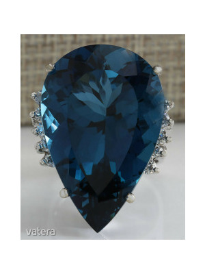 18k arany luxus gyémánt gyűrű London Blue topázzal << lejárt 273694