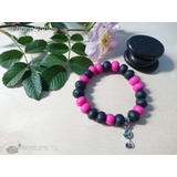 egyedi kézzel készült ékszerek kézműves ékszer fekete pink karkötő cica macska charmmal << lejárt 594149