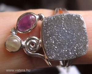 925 ezüst gyűrű 17,7/55,6 mm drusy, ametiszt, prehnit << lejárt 5382066 11 fotója