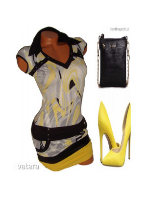 Fekete-sárga csini tavaszi női ruha S (haszn.) 1 Ft << lejárt 118651