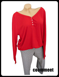 Piros-szürke, bordázott felsős, pöttyös alsós pizsama (XXL) << lejárt 768686 56 fotója