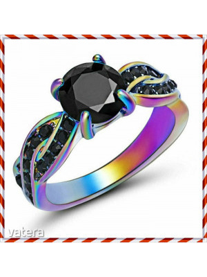 Gyönyörű titániummal bevont színjátszó onix kristály gyűrű 17,4 mm A legújabb modell << lejárt 143924