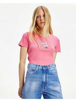 Tommy Jeans Skinny Script Tee Tričko Rózsaszín