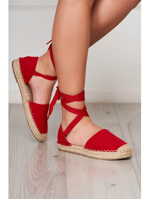 Piros strandi műbőr espadrilles lapos talpú